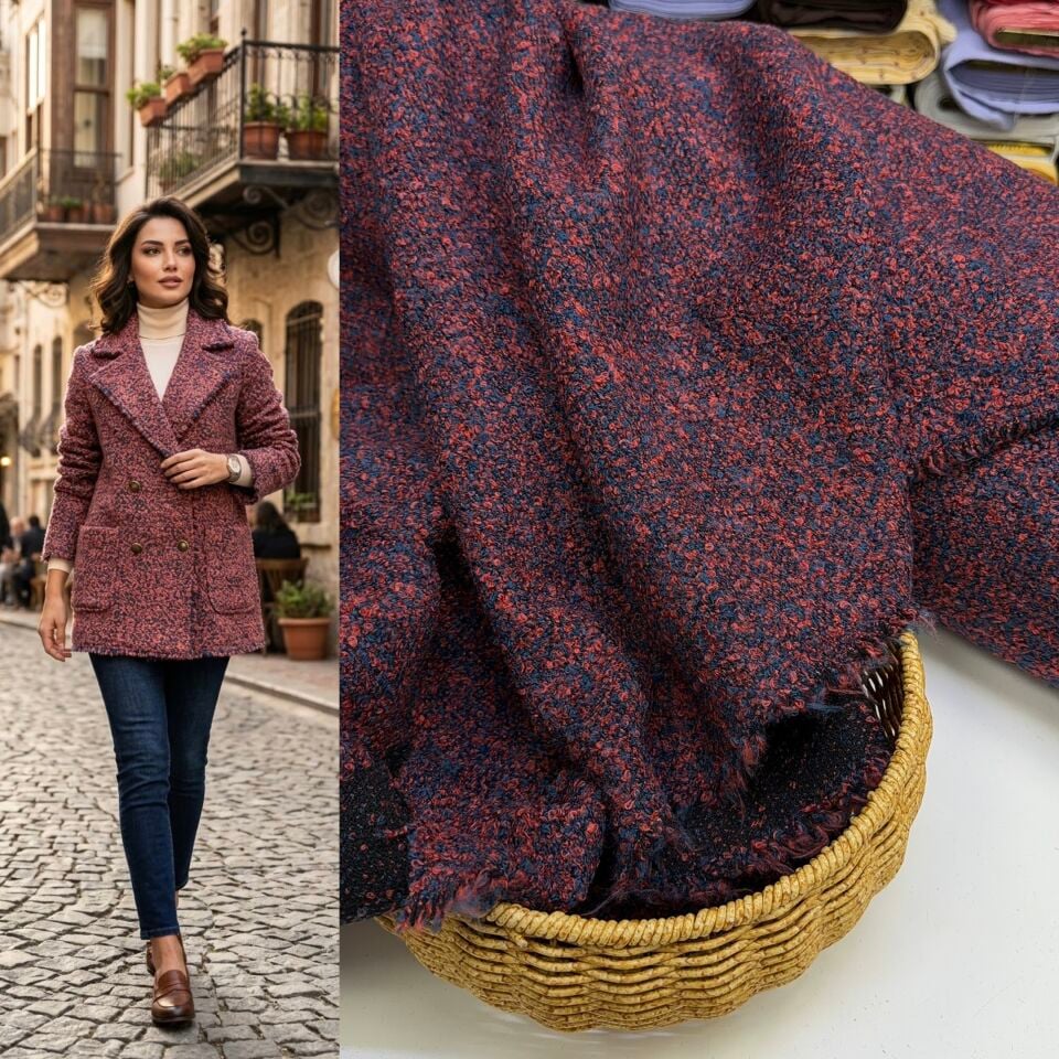 Bordo Mavi Buklet Kumaş