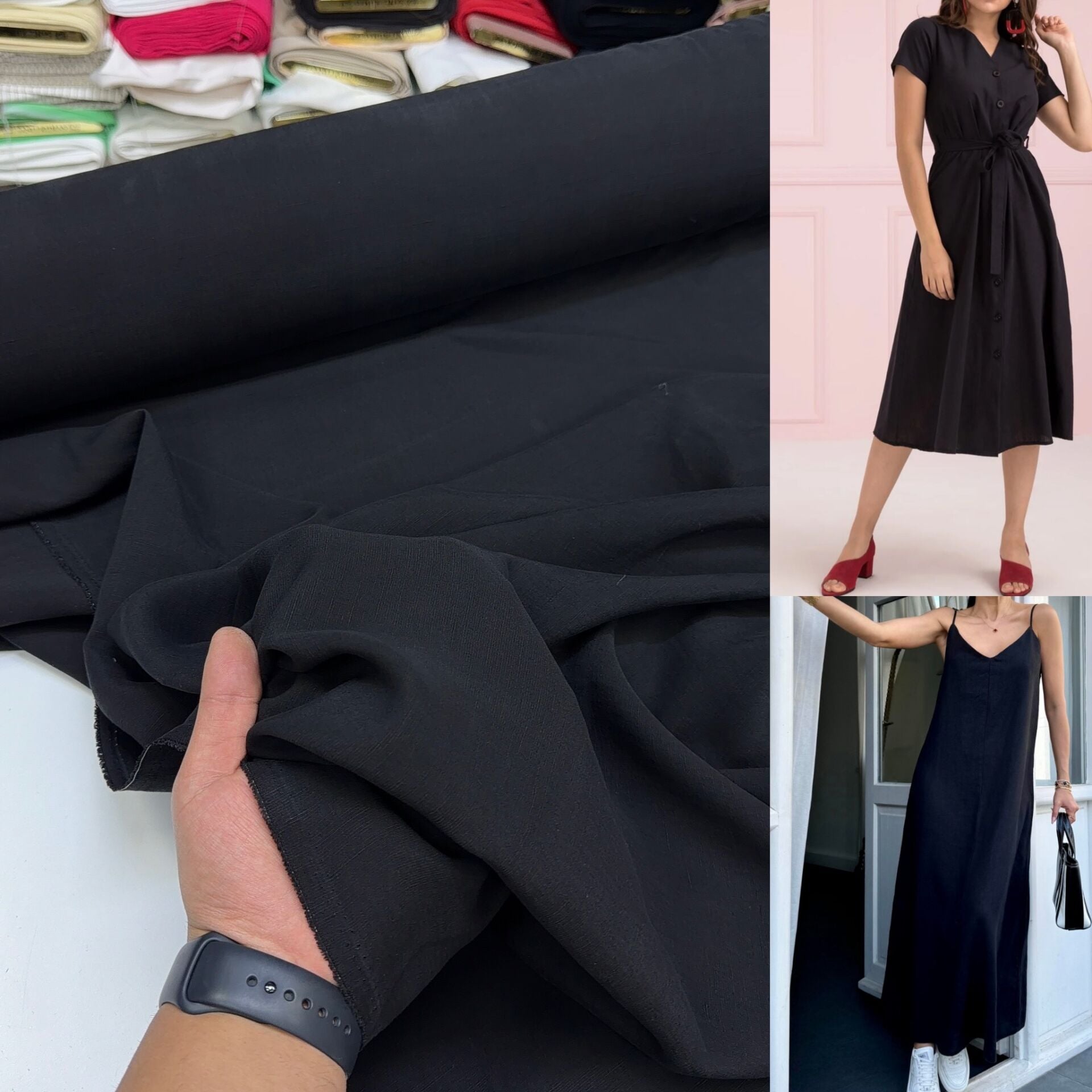 Siyah Pamuklu Keten Kumaş