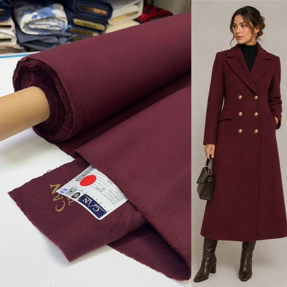 Bordo Yünlü Kaşmir Kumaş